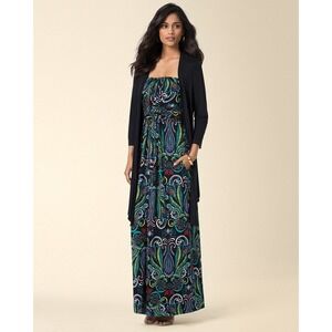 SOMA Maxi Dress Wrapped Waist Strapless Fondly Floral Black‎
